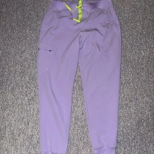 Figs Lavender Jogger Pants with Lime Drawstring